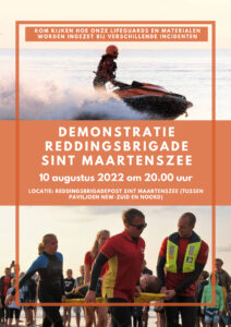 Flyer voor demonstratie van reddingsbrigade Sint Maartenszee op woensdag 10 augustus 2022.